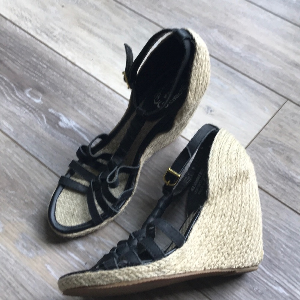 Espadrille wedges, leather upper. Size 8.5